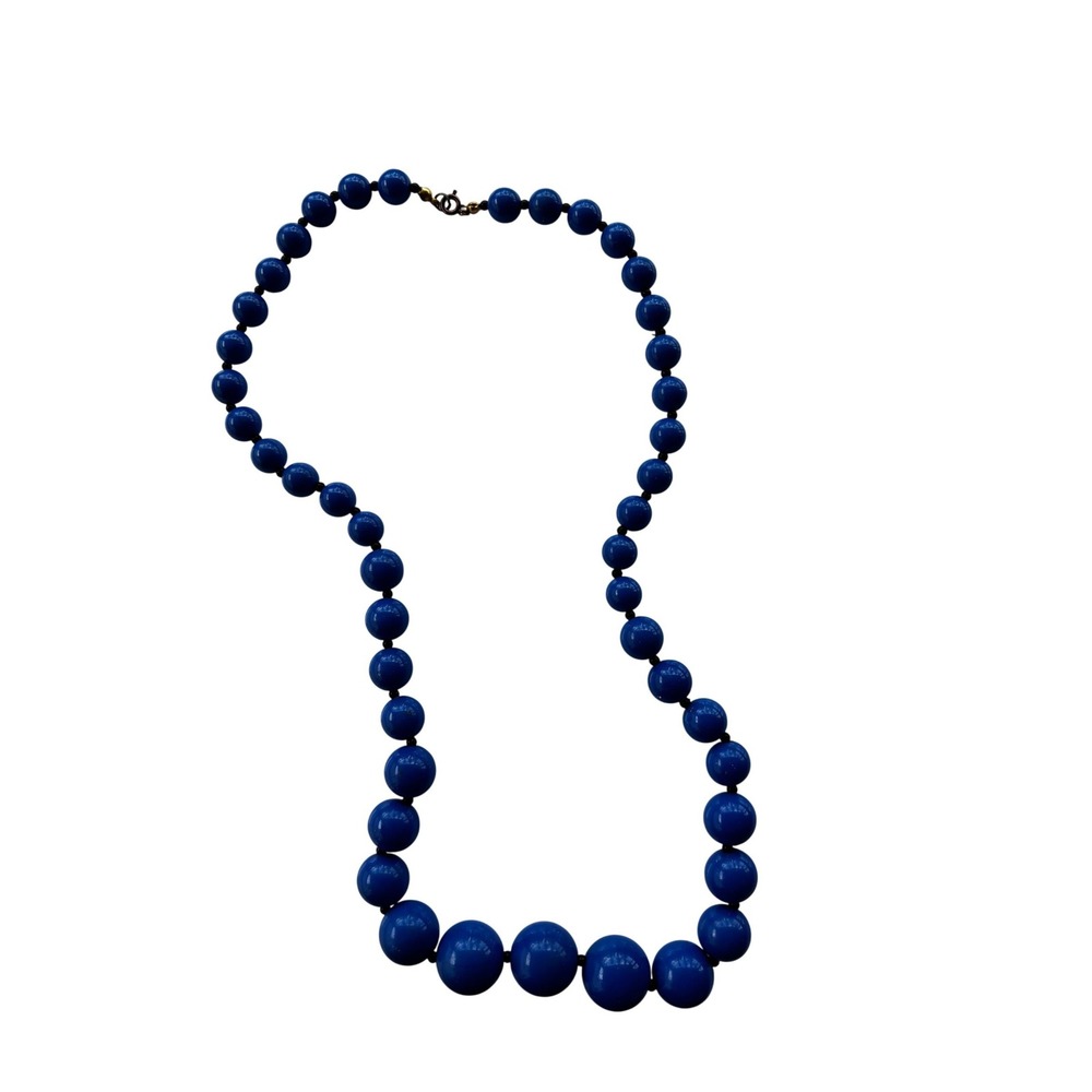 Vintage 60s Cobalt Blue Beaded Necklace | 24" Graduated Statement Strand | Mod